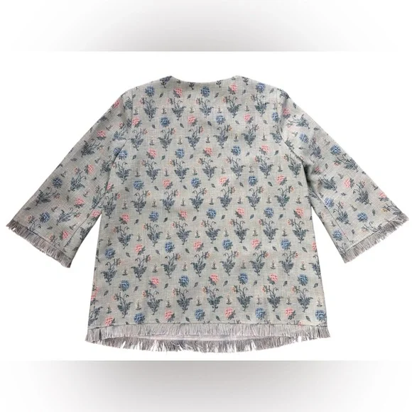 Tuckernuck Jardin Floral Fringe Tunic Top Woven Pastel 3/4 Sleeve Cottage core M - Picture 3 of 9
